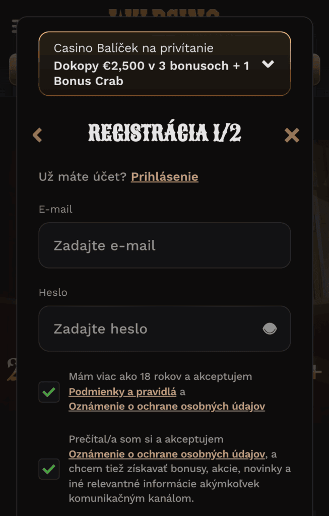 Vyplnenie registračného formulára