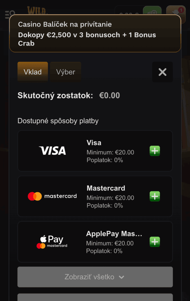 Prvý vklad a začiatok hry