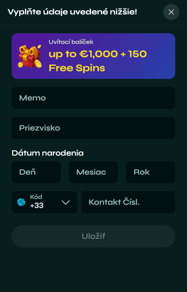 Vyplňte registračný formulár