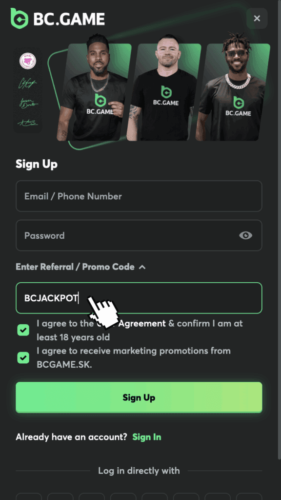Zadanie promo kódu BCJACKPOT