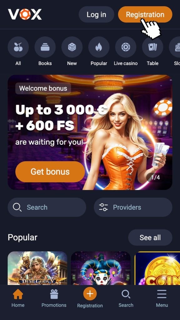 Kliknite na tlačidlo “Registration”