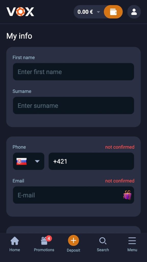 Vyplňte osobné údaje v sekcii “My info”
