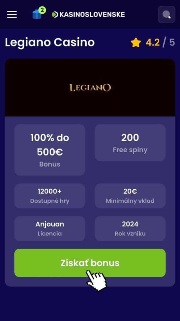Vstup do Legiano Casino cez náš odkaz