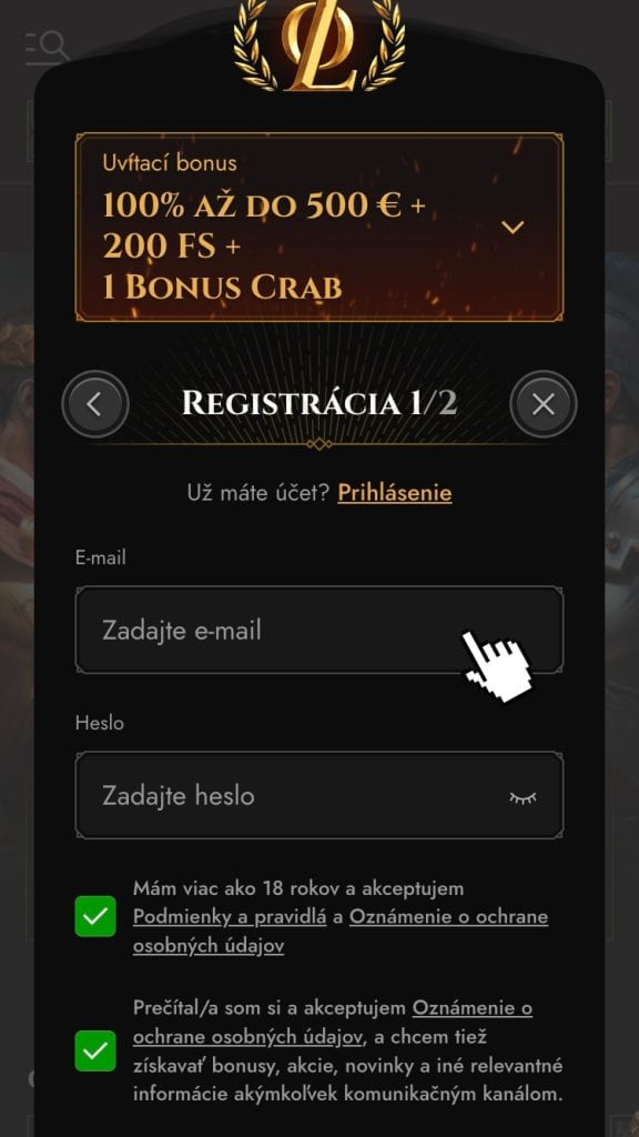 Vytvorenie hráčskeho účtu