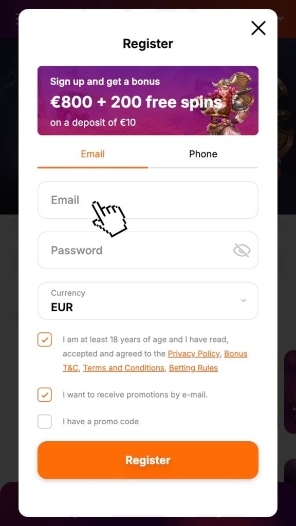 Vytvorenie účtu v kasíne
