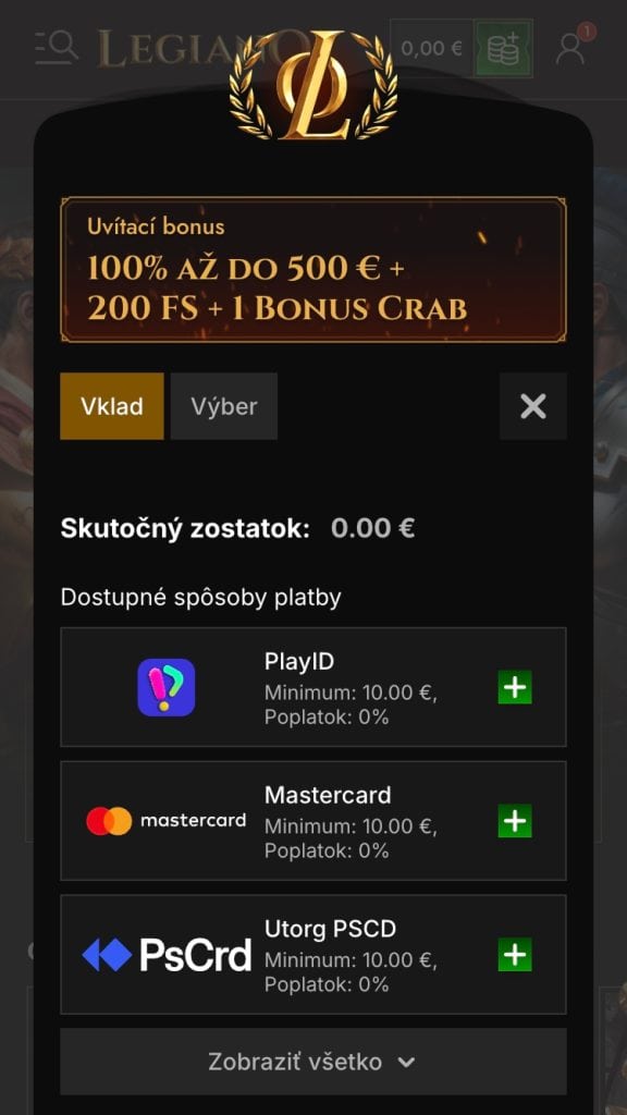 Uskutočnenie prvého vkladu